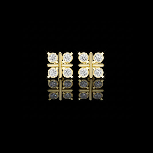 1.32 TCW Contemporary Round Moissanite Diamond Grid Stud Earrings with Round Brilliance