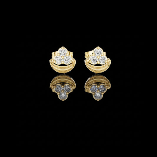 0.36 TCW Luna Crest Lab Diamond Cluster Gold Stud Earrings with Sculpted Crescent Design For Her