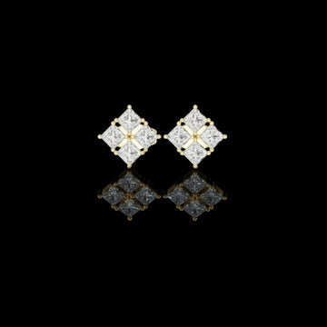 0.3 TCW Modern Princess Cut Moissanite Diamond Cluster Stud Earrings
