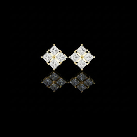 0.3 TCW Modern Princess Cut Moissanite Diamond Cluster Stud Earrings