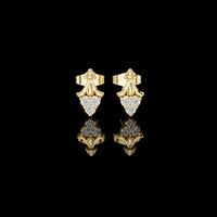 0.60 TCW Vintage Scroll Moissanite Diamond Stud Triple Round Diamond Cluster Ornate Crown Motif Earrings