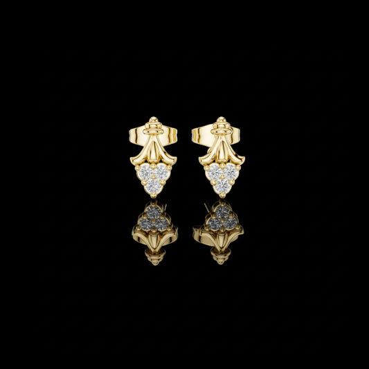 0.18 TCW Vintage Scroll Lab Diamond Stud Triple Round Diamond Cluster Ornate Crown Motif Earrings