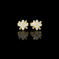 0.14 TCW Floral Star Moissanite Round Diamond Stud Earrings in Gold with Sculpted Petal Accents