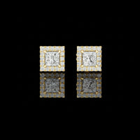 1.00 CT Royal Square Princess Moissanite Diamond Stud Earrings with Halo Round Diamond