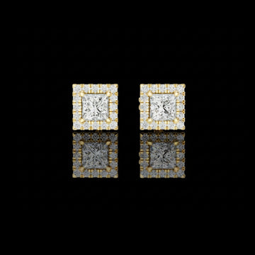 1.00 CT Royal Square Princess Moissanite Diamond Stud Earrings with Halo Round Diamond