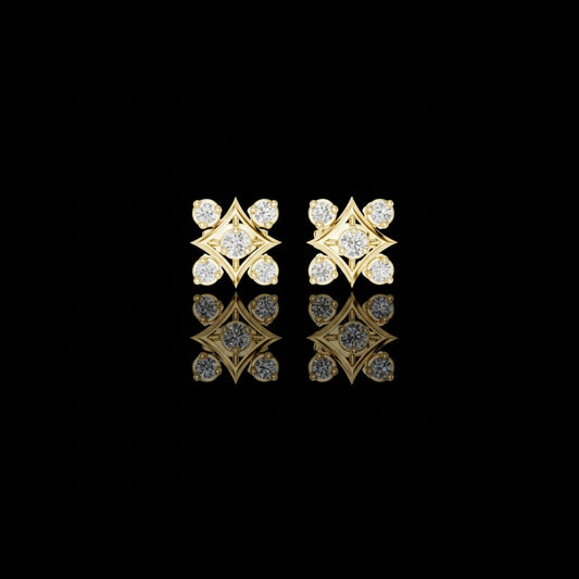 0.33 TCW Starframe Geometric Cluster Stud  Lab Grown Diamond Earrings with Gold Finish For Gift