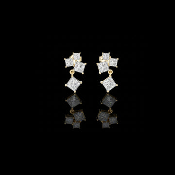 1.01 CT Radiant Prism Princess Cut Moissanite Diamond Drop Earrings with Cluster Accent