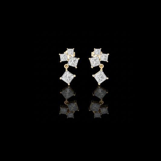 1.01 CT Radiant Prism Princess Cut Lab Grown Diamond Drop Earrings with Cluster Accent