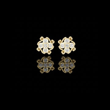 0.37 TCW Ornamental Floral Cluster Stud Moissanite Earrings with Curled Gold Accents For Her