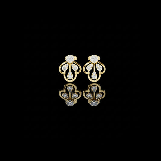 0.55 TCW Regal Drop Motif Cluster Stud Lab Grown Earrings with Sculpted Gold Framework For Birthday Gift
