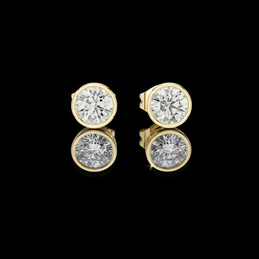 1.00 TCW Timeless Bezel Set Round Brilliant Lab Grown Diamond Stud Earrings