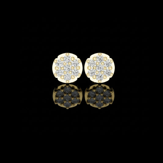 0.73 TCW Aurora Halo Blossom Moissanite Diamond Cluster Gold Stud Earrings with Rounded Floral Silhouette For Her