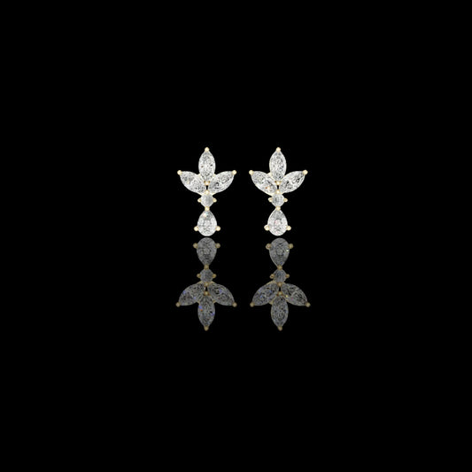 1.05 CT Bloom Grace Floral Diamond Drop Earrings with Marquise and Pear Cut Moissanite Diamonds