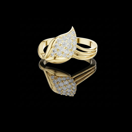 0.29 TCW Heirloom Round Cluster Moissanite Diamond Leaf Inspired Ring Sculpted in Rich Gold