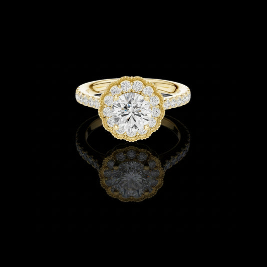 1.15 CT Vintage Inspired Floral Halo Moissanite Grown Diamond Ring in Lustrous Solid Gold For Her