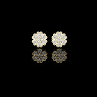 0.51 TCW Legacy Round Lab Grown Diamond Flower Cluster Stud Earrings in Polished Gold with Scalloped Petal Frame For Girl