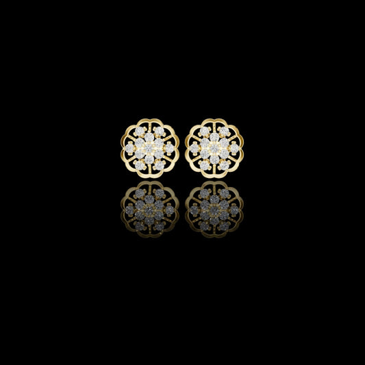 0.91 TCW Floral Cluster Moissanite Round Diamond Stud Earring in Gold with Open Petal Design For Gift