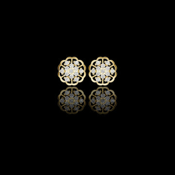 0.91 TCW Floral Cluster Lab Round Diamond Stud Earring in Gold with Open Petal Design For Gift