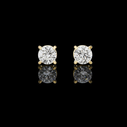 Architectural Crown Basket Round Moissanite Solitaire Studs