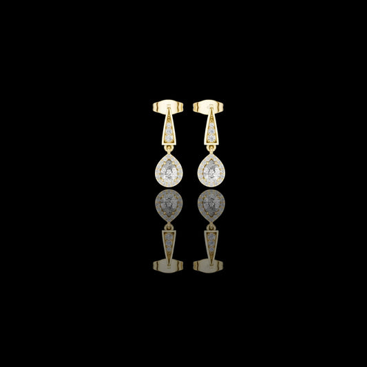 0.27 CT Sparkle-Enhanced Pear Halo Drop Moissanite Earrings in Gold with Tapered Pave Link Brilliance For Her