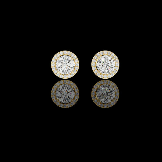 2.50 CT Classic Gold Lab Grown Round Cut Halo Diamond Stud Earrings Classic Brilliance with a Modern Glow
