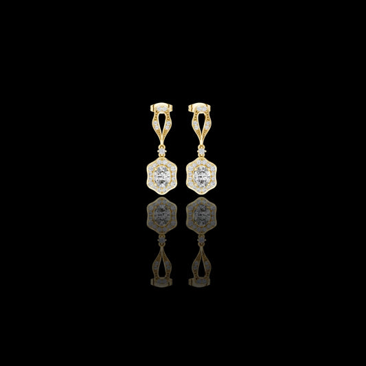 0.45 CT Vintage Inspired Oval Halo Lab Grown Drop Earrings in Gold with Sculpted Openwork For Confident Girls Accent