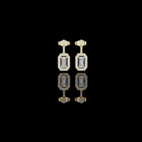 0.69 CT Imperial Emerald Cut Halo Moissanite Drop Earrings Gold with Geometric Brilliance Frame For Classy Girl