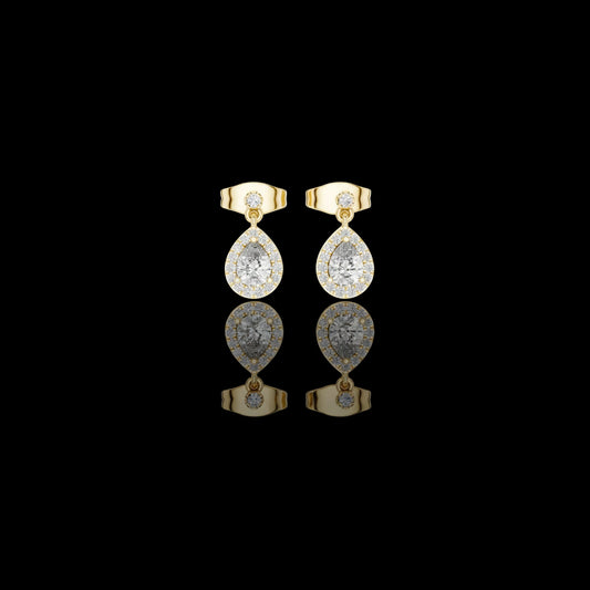 0.34 CT Moonlit Pear Shaped Lab Grown Diamond Halo Drop Earrings in Polished Gold Finish For Fashion Girl