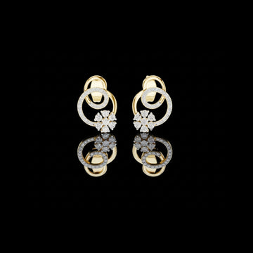 0.42 TCW Cluster Gold Swirl Circle Moissanite Round Diamond Stud Earrings with Pave Halo Ring
