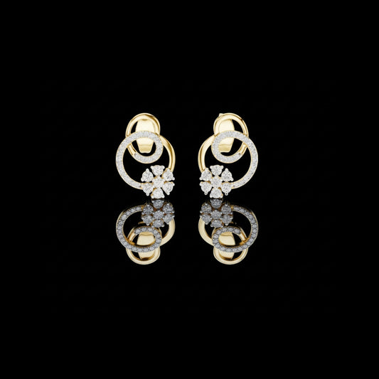 0.42 TCW Cluster Gold Swirl Circle Moissanite Round Diamond Stud Earrings with Pave Halo Ring