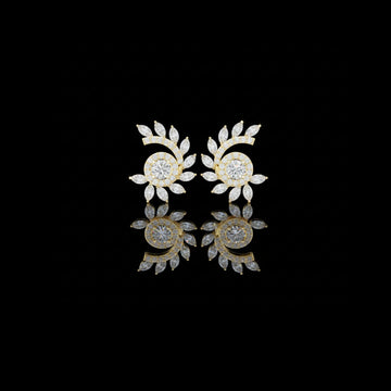 0.45 CT Sunburst Floral Lab Grown Diamond Stud Earrings with Halo Center and Marquise Accents