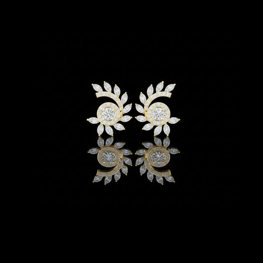 0.45 CT Sunburst Floral Lab Grown Diamond Stud Earrings with Halo Center and Marquise Accents