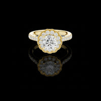 1.50 CT Vintage Inspired Floral Halo Lab Grown Diamond Ring in Lustrous Solid Gold For Her