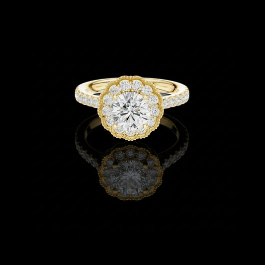 1.50 CT Vintage Inspired Floral Halo Lab Grown Diamond Ring in Lustrous Solid Gold For Her