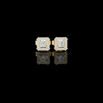 0.27 CT Aristocrat Princess Cut Lab Diamond Halo Stud Earrings in Polished Gold For Fiancee