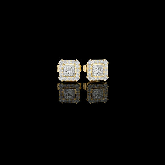 0.27 CT Aristocrat Princess Cut Lab Diamond Halo Stud Earrings in Polished Gold For Fiancee