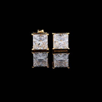 2.24 TCW Royal Radiance Lab Grown Princess Cut Gold Stud Earrings By Ivevar