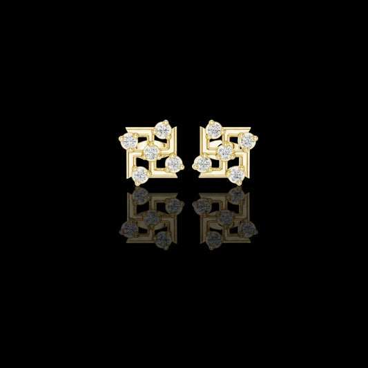 0.35 TCW Iconic Grid Aura Lab Diamond Set Gold Stud Earrings with Contemporary Architectural Motif