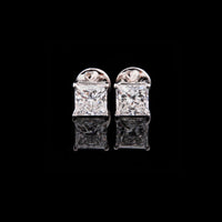 3.00 TCW Premium Princess Cut Moissanite Diamond Stud Earrings in Polished White Gold Brilliant Solitaire Design