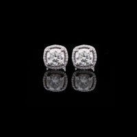2.00 CT Classic & Timeless Luxury Cushion Cut Halo Diamond Stud Lab Grown Earrings in White Gold