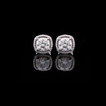 2.00 CT Classic & Timeless Luxury Cushion Cut Halo Diamond Stud Lab Grown Earrings in White Gold
