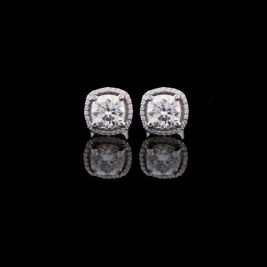 2.00 CT Classic & Timeless Luxury Cushion Cut Halo Diamond Stud Moissanite Earrings in White Gold