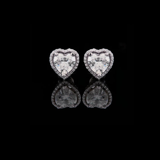 1.50 CT Heart Shaped Halo Moissanite Diamond Stud Earrings with Center Stones and Sparkling Accent Border for a Romantic