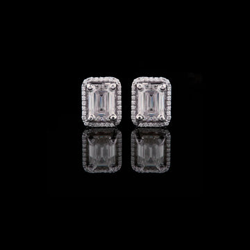 1.96 CT Luxurious Emerald Cut Lab Diamond Halo Stud Earring in White Gold by Ivevar Luxury