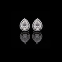 1.85 Teardrop Elegant Pear Cut Moissanite Diamond Halo Stud Designer Earrings in White Gold