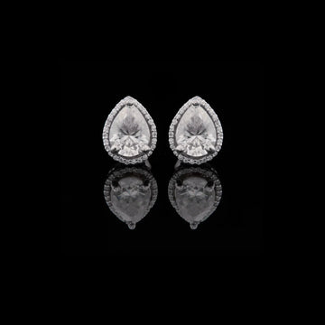 1.85 Teardrop Elegant Pear Cut Moissanite Diamond Halo Stud Designer Earrings in White Gold