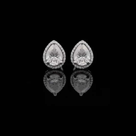 1.85 Teardrop Elegant Pear Cut Moissanite Diamond Halo Stud Designer Earrings in White Gold