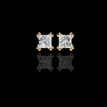 3.04 TCW Premium Lab Created Princess Cut Diamond Earrings in Classic Gold Prong Mounts
