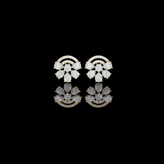 0.33 CT Art Deco Inspired Fan Shaped Lab Grown Diamond Cluster Stud Earrings