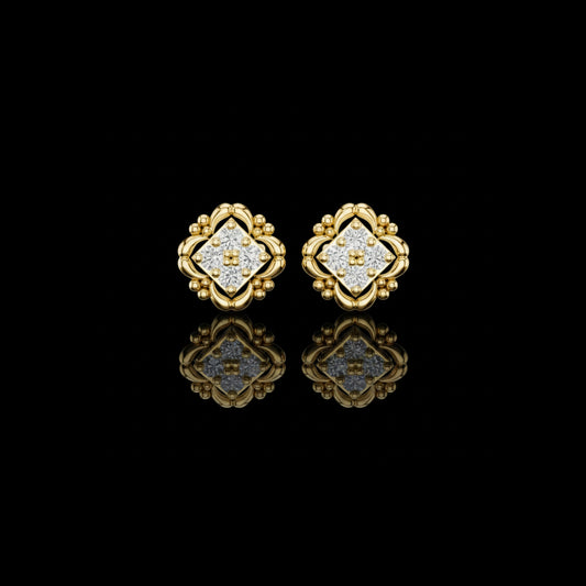 0.52 TCW Ornate Lab Diamond Stud Earrings in Sculpted Gold with Floral Beaded Frame